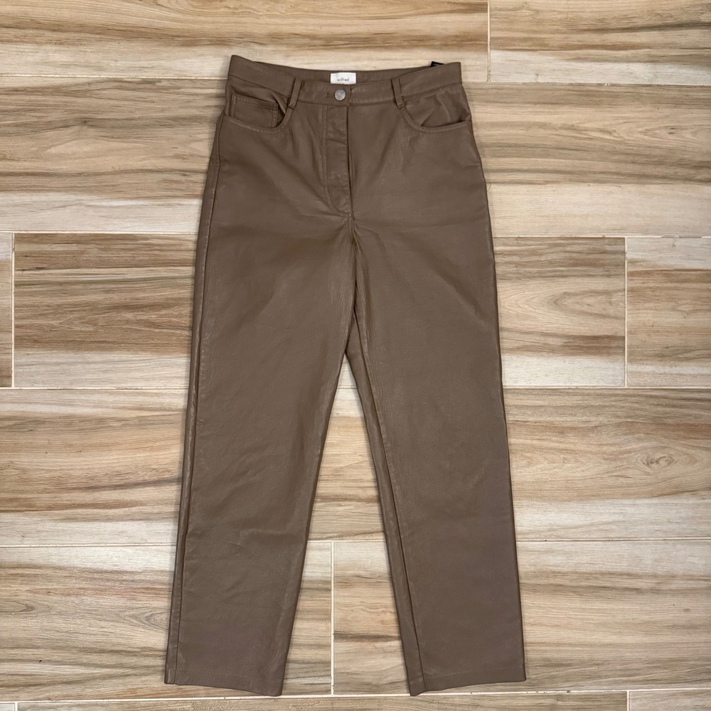 Wilfred Free Aritzia Melina Vegan Leather Pants Brown Straight Leg Size 8 82464